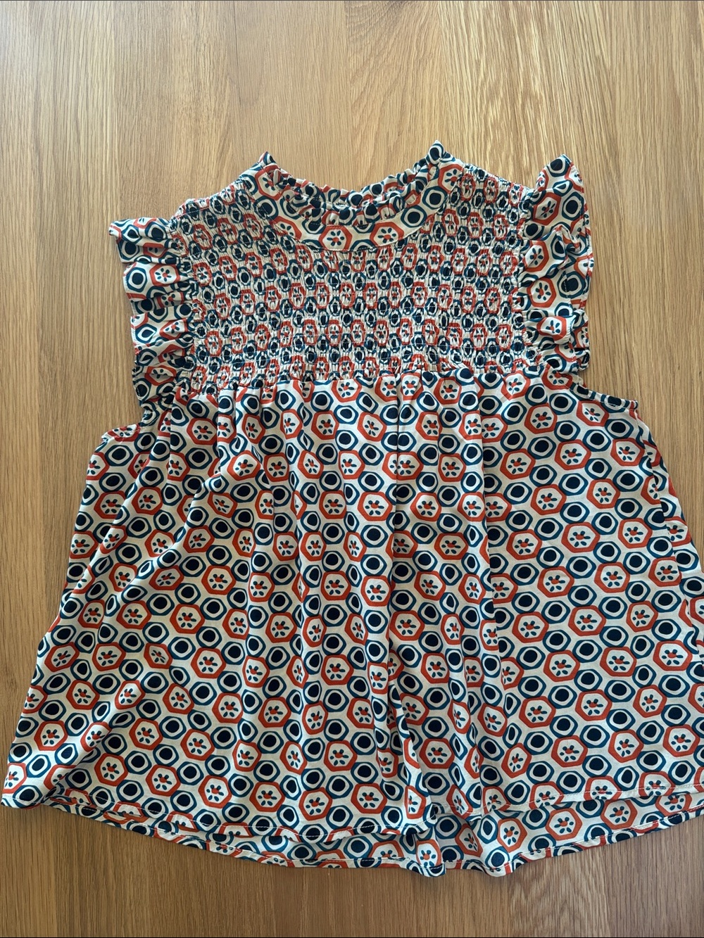THML Navy and Rust Smocked Geometric Camisole